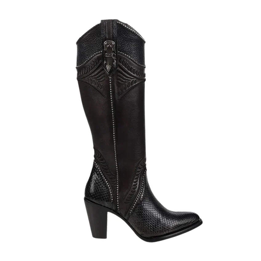 Black Studded and Embroidered Boot CU867