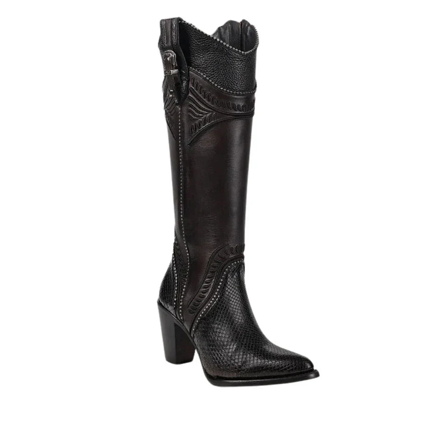 Black Studded and Embroidered Boot CU867