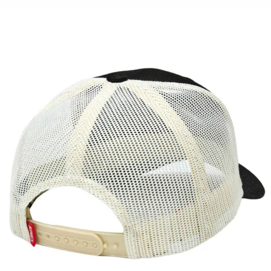 Back view displaying the beige mesh and adjustable snapback closure.