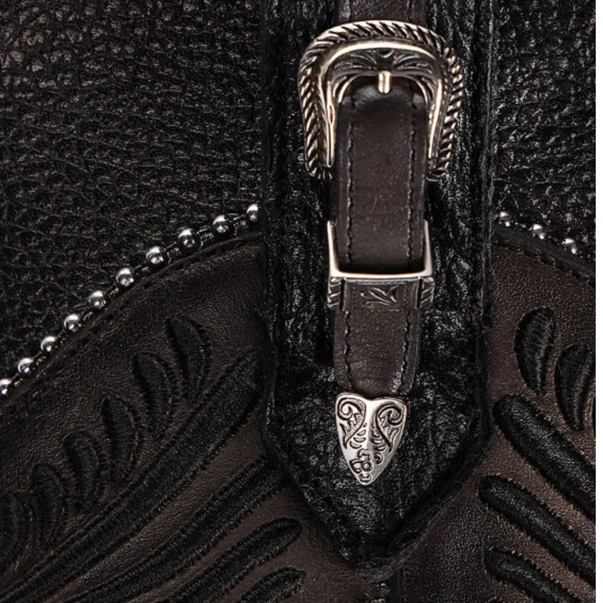Black Studded and Embroidered Boot CU867