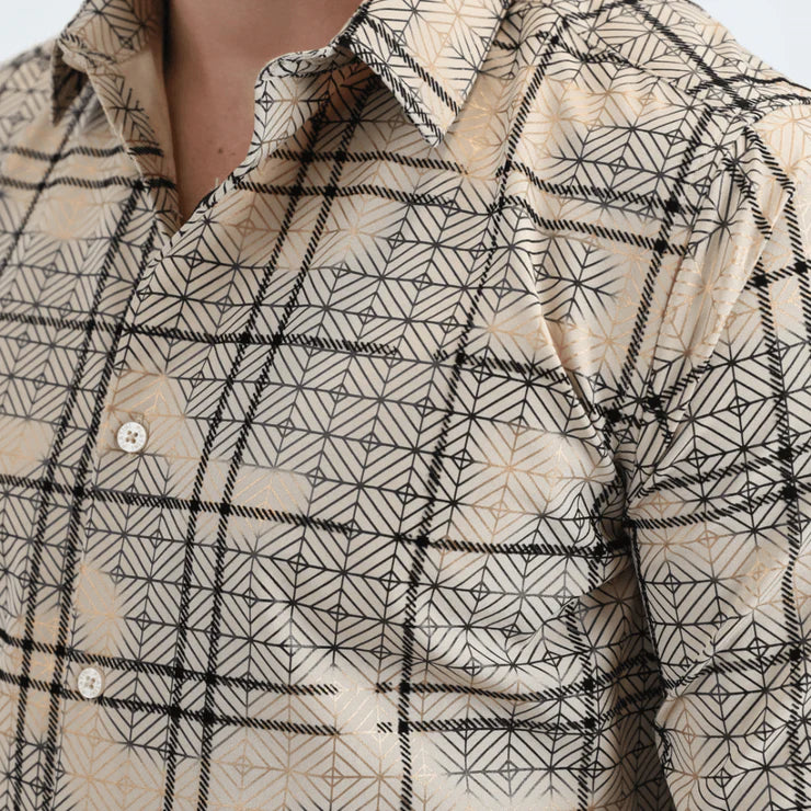 Flocked Modern Fit Spandex Beige Shirt MFL11187