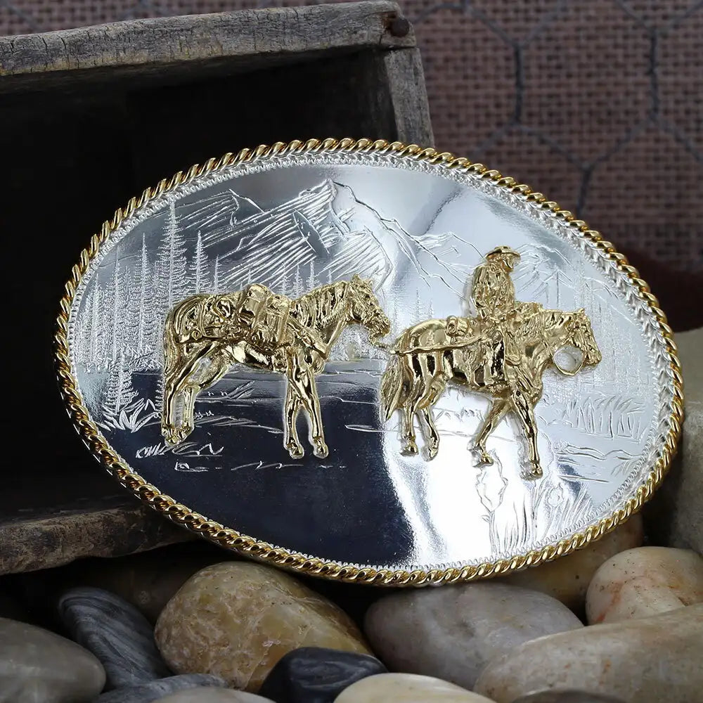 Etched Mountains Western Belt Buckle 6250-35