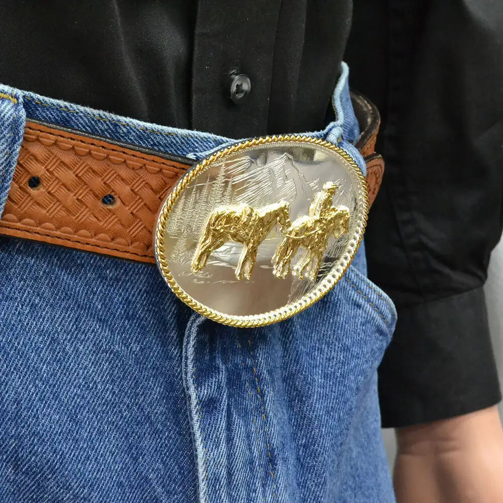Etched Mountains Western Belt Buckle 6250-35