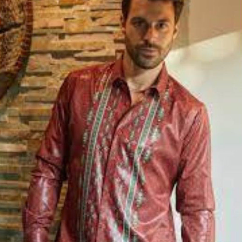 Red Modern Fit Aztec Foiled Shirt AFL9524