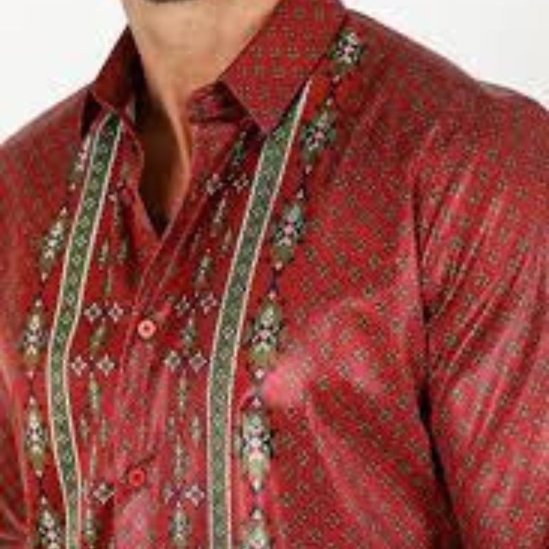 Red Modern Fit Aztec Foiled Shirt AFL9524