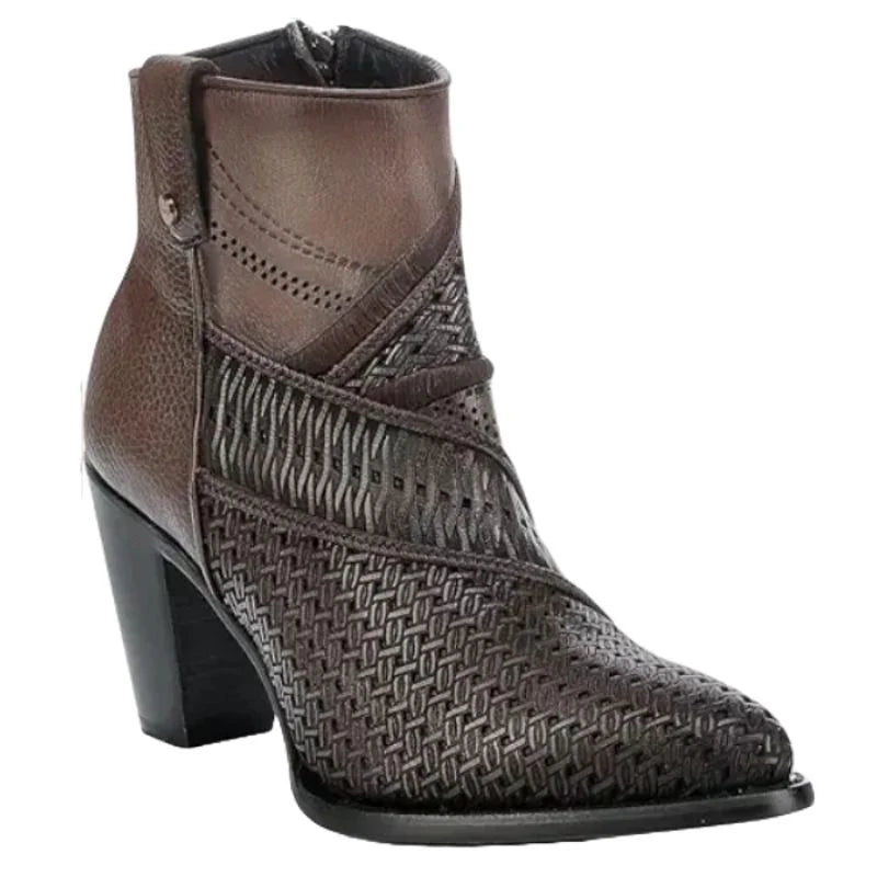 Brown Laser & Studs & Zipper Round Toe CU946