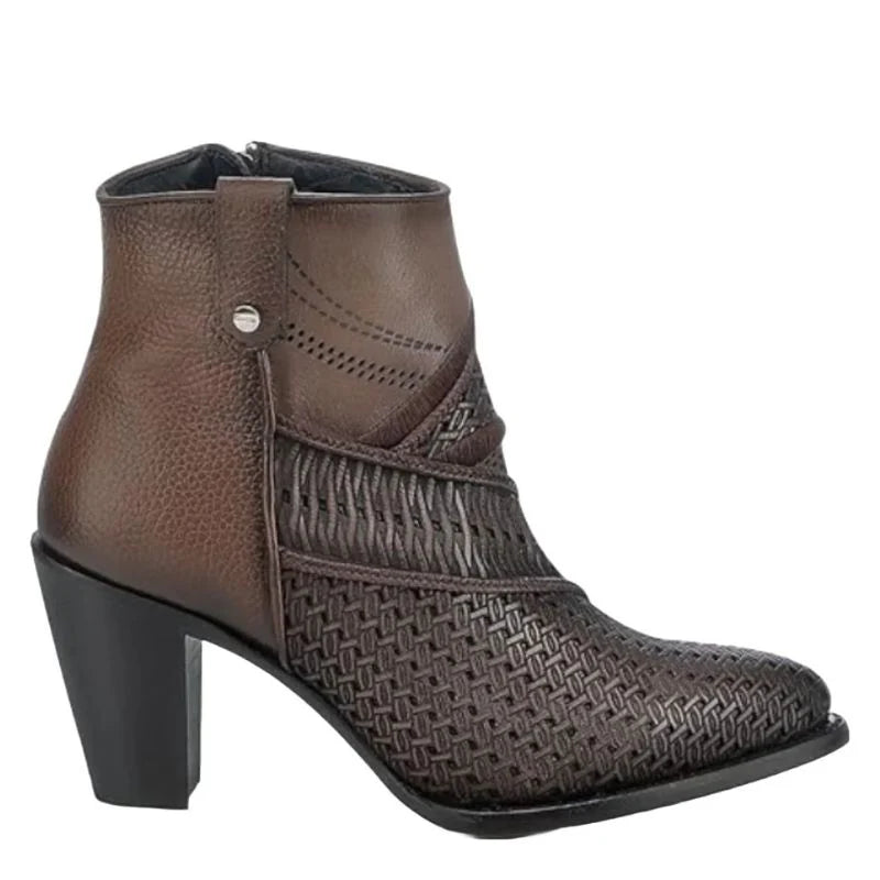 Brown Laser & Studs & Zipper Round Toe CU946
