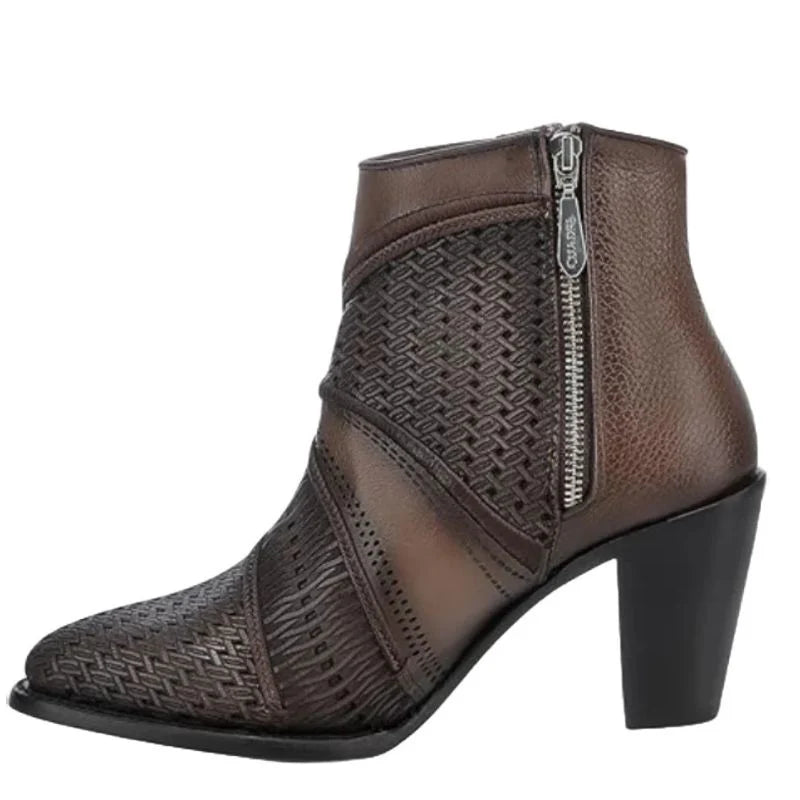 Brown Laser & Studs & Zipper Round Toe CU946