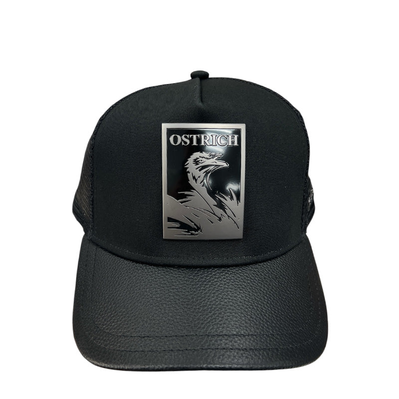 Black Ostrich Patch Cap CC116