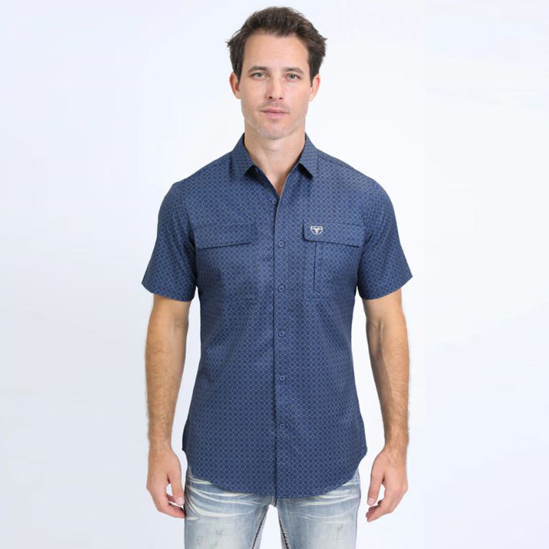 Navy Checkered Aztec Shirt PGS10664