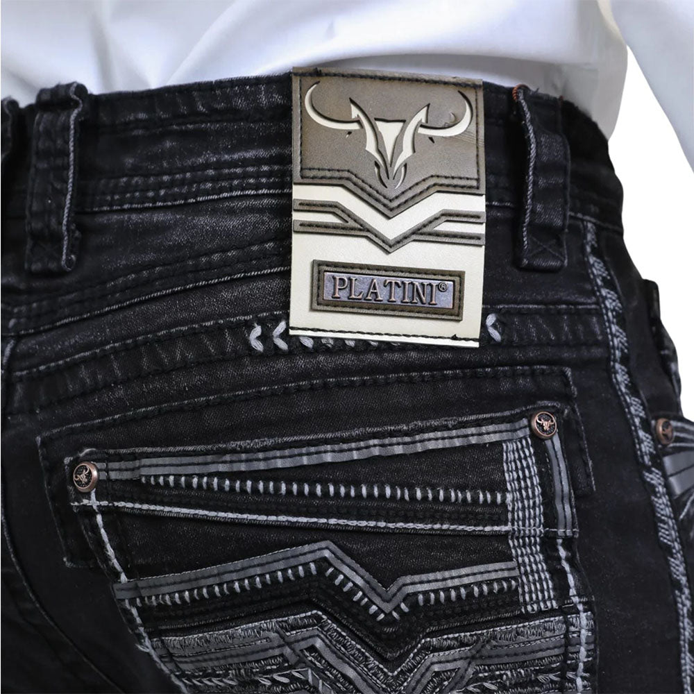 Close-up of the leather brand patch with metallic logo.