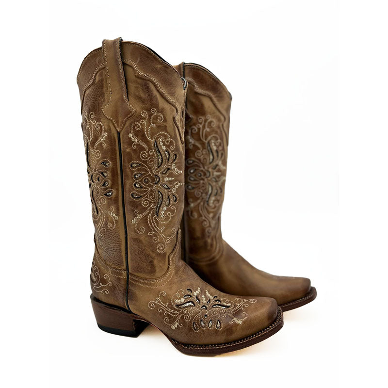 Sand Brown Butterfly Cowboy Boot TML205060