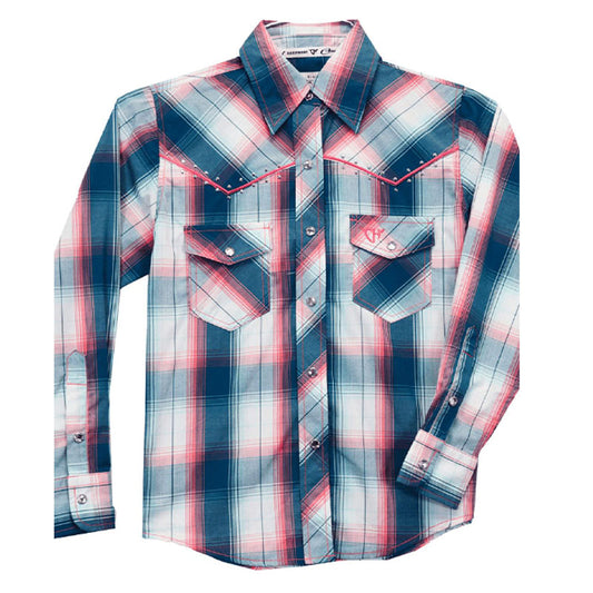 Hardware Aqua/Coral Plaid Long Sleeve Western Shirt 425591-391-K