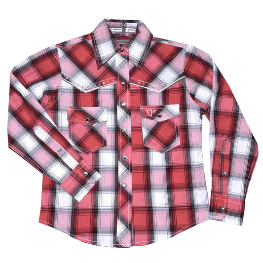 Pink and Brown Long Sleeve Plaid Shirt 425591-150-K YTH