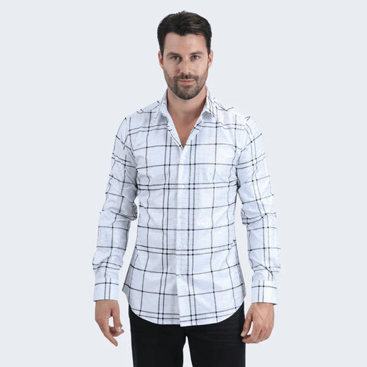 Flocked Modern Fit Spandex White Shirt MFL11185