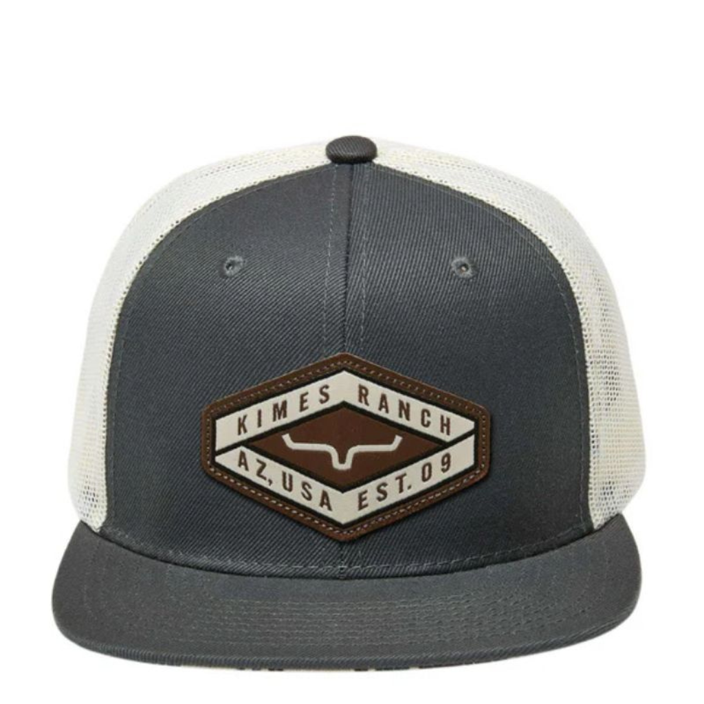 Centered front view highlighting the flat brim and logo patch.