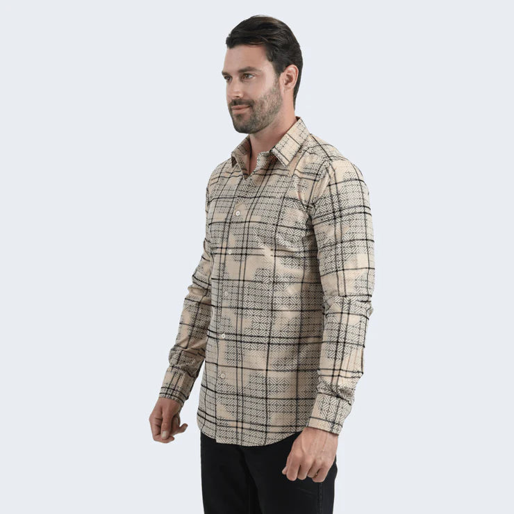 Flocked Modern Fit Spandex Beige Shirt MFL11187