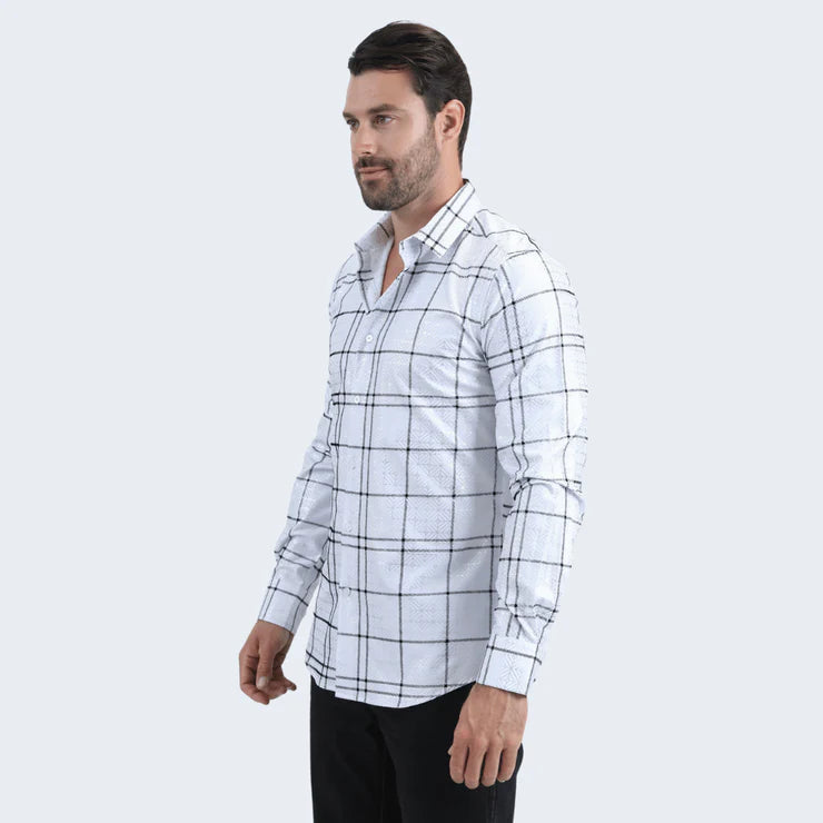 Flocked Modern Fit Spandex White Shirt MFL11185