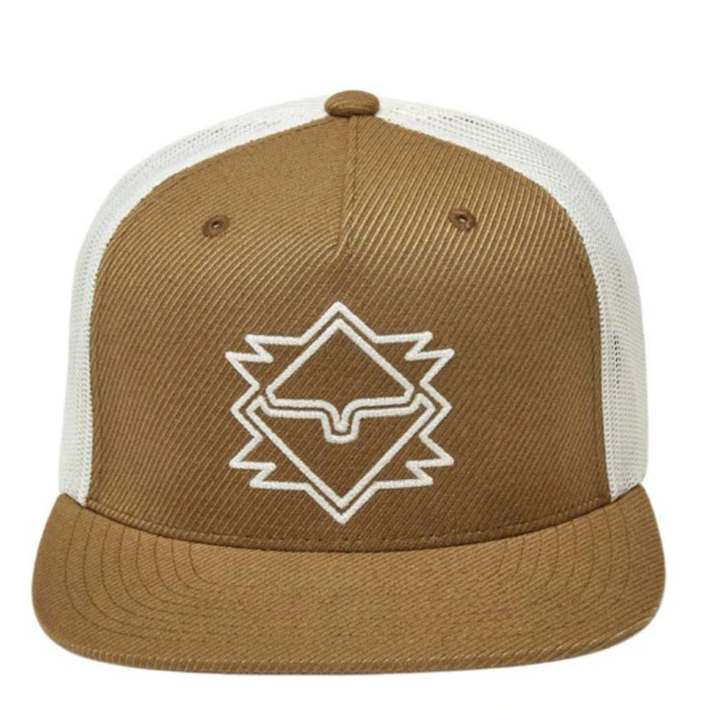 Centered front view showing the flat brim and leather patch design.