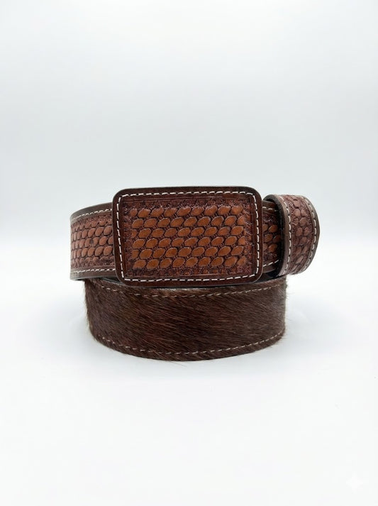 2PL2325 Cowhide Belt Brown/White