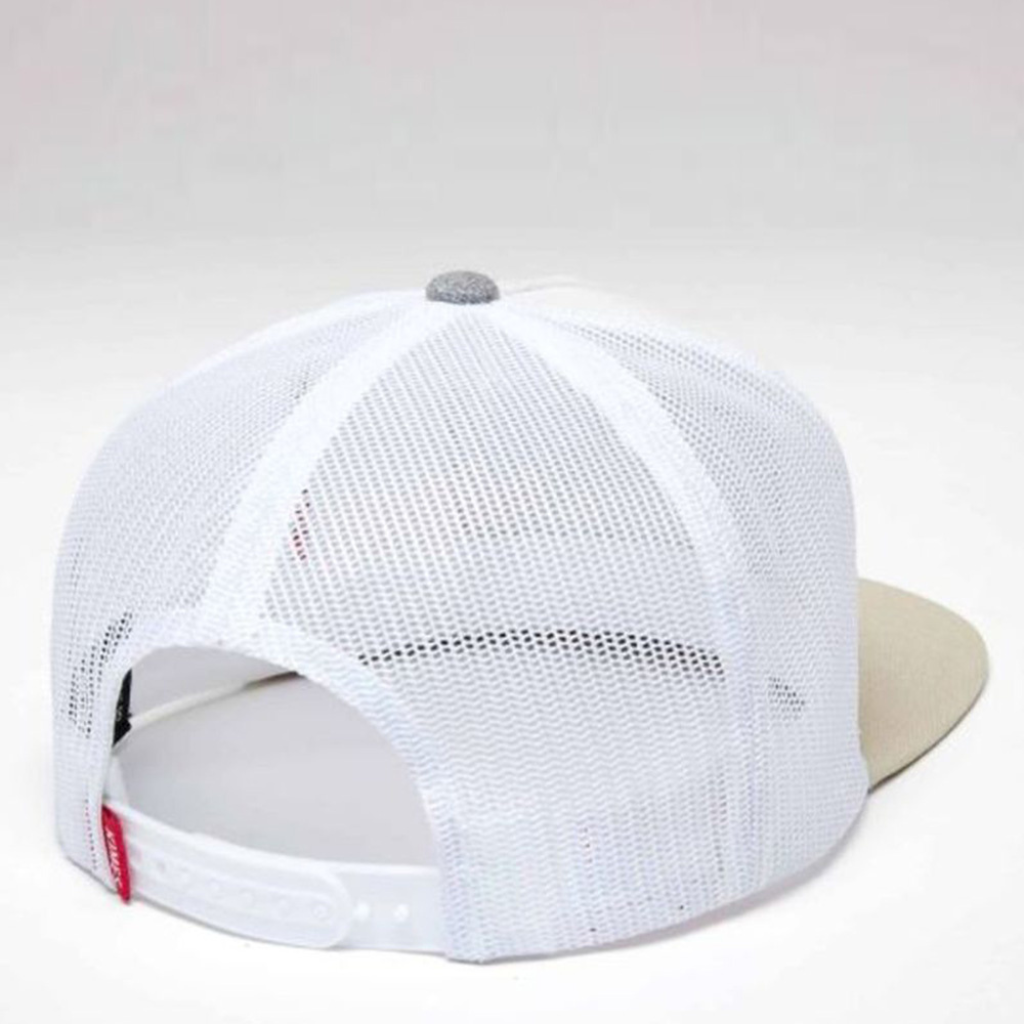 Back view displaying the white mesh and adjustable snapback closure.