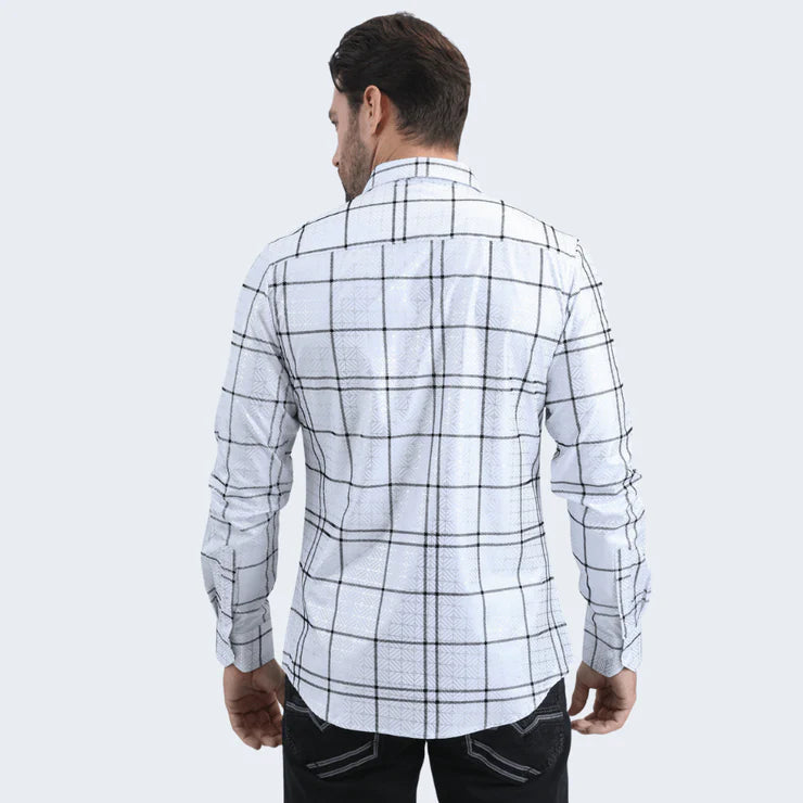 Flocked Modern Fit Spandex White Shirt MFL11185