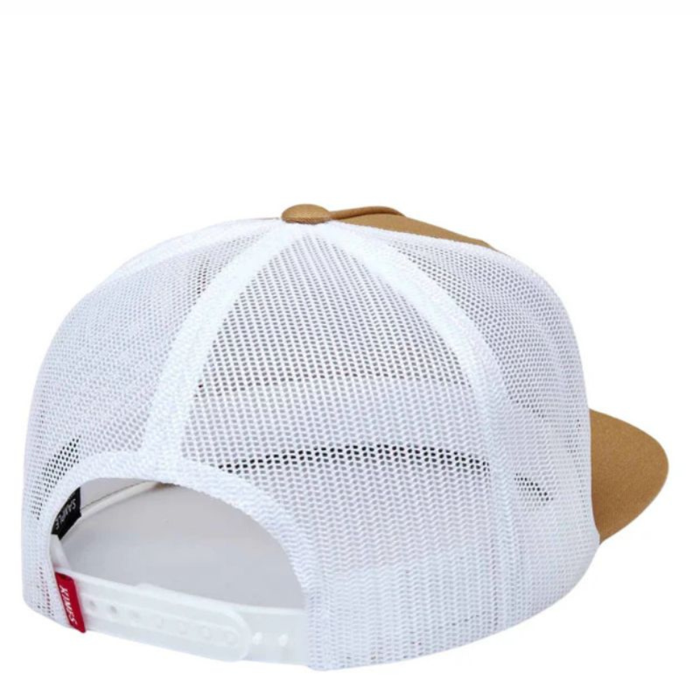 Rear view featuring a white mesh back and adjustable snapback closure.