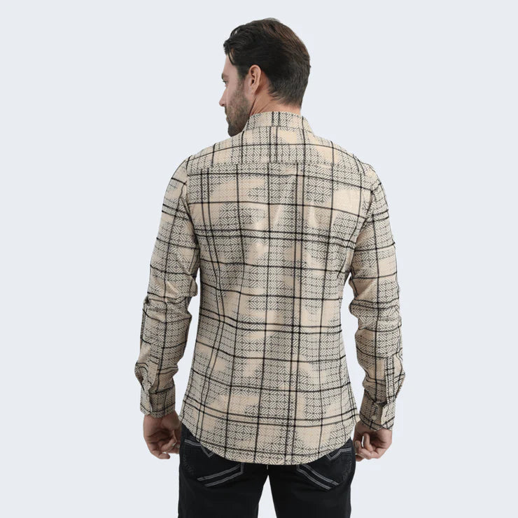 Flocked Modern Fit Spandex Beige Shirt MFL11187