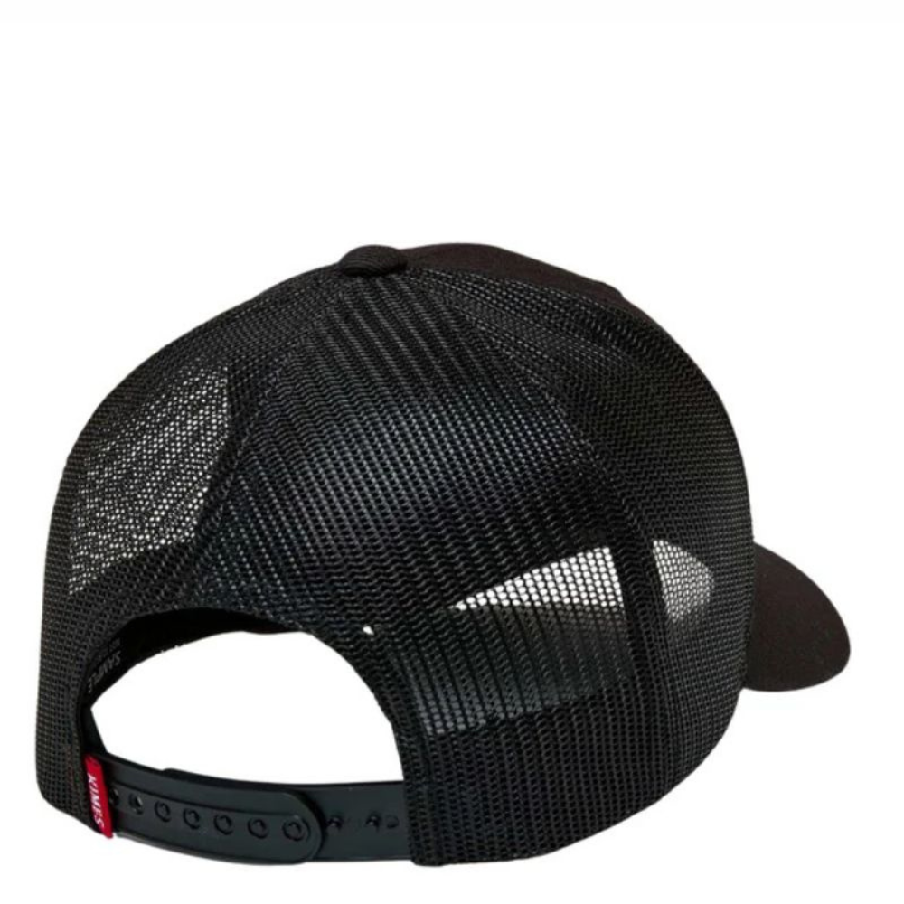 Rear view highlighting the black mesh and adjustable snapback closure.