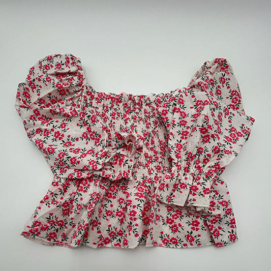 Red Floral Only For u Fashion Blouse 5206