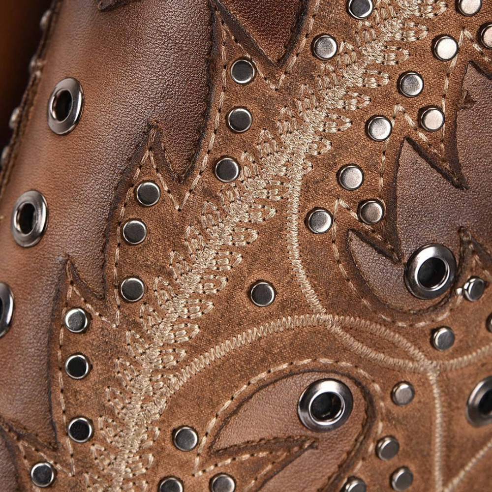 Zoomed-in shot emphasizing hand-painted leather texture.