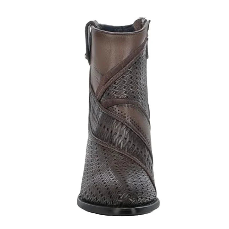 Brown Laser & Studs & Zipper Round Toe CU946