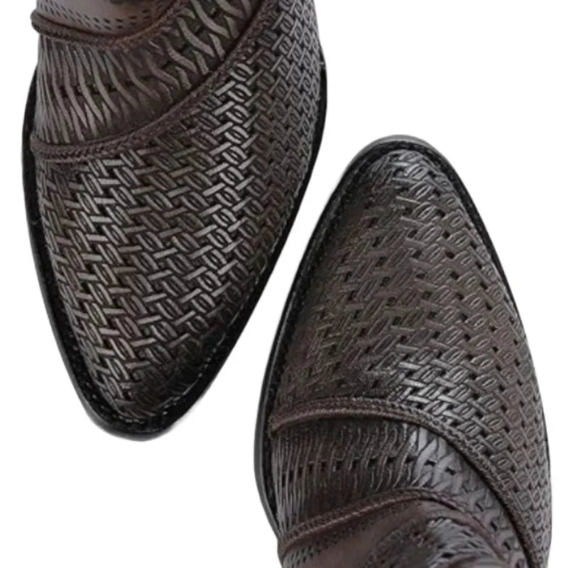 Brown Laser & Studs & Zipper Round Toe CU946
