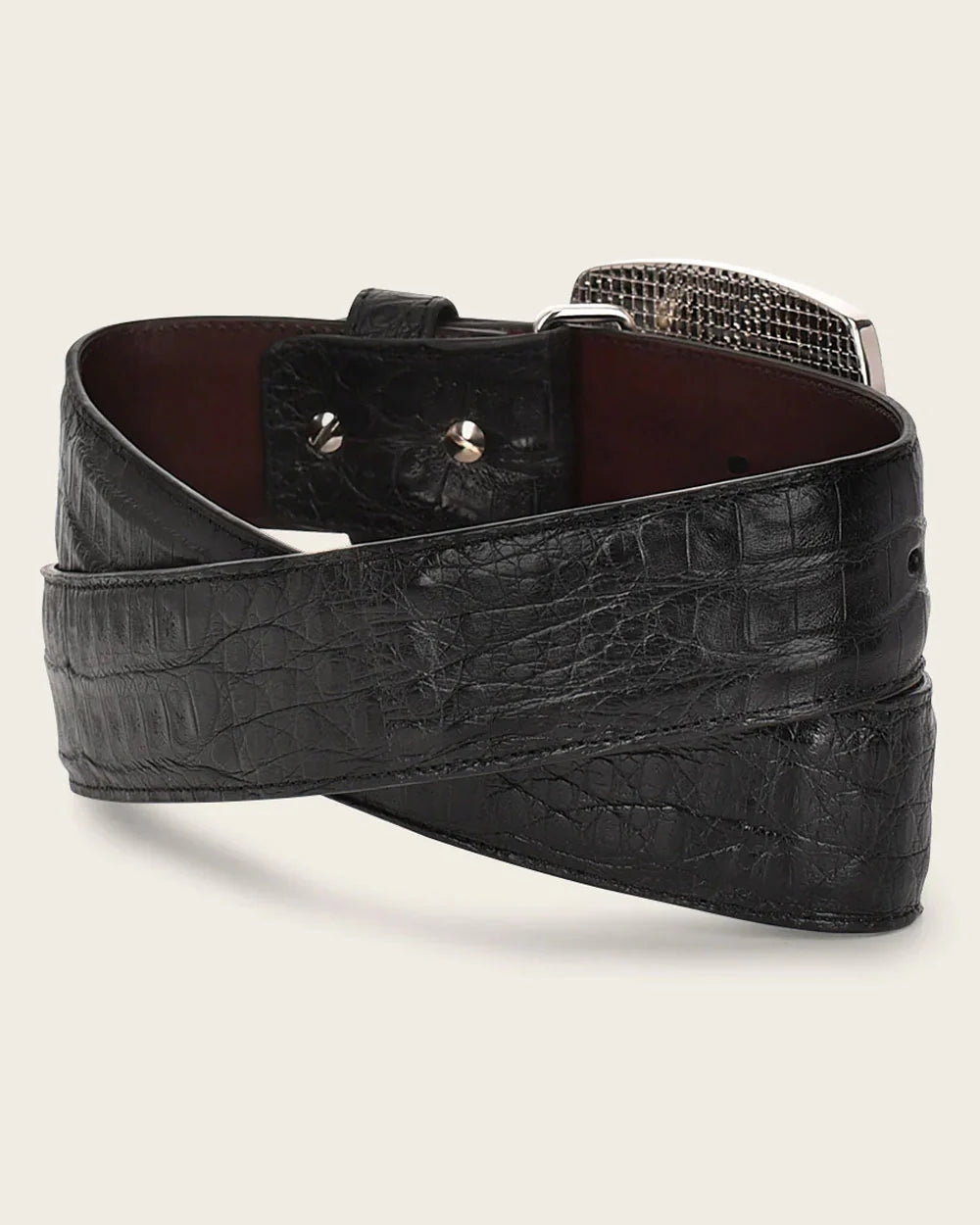 BC309 MN BLACK CAIMAN/COWHIDE EXOTIC STRIP BELT