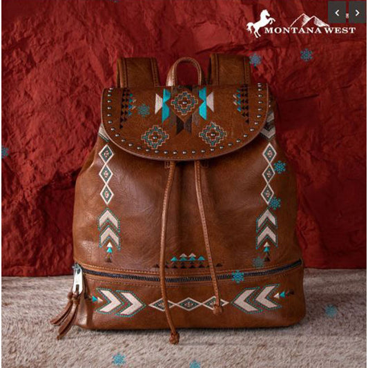 Brown Embroidered Backpack MW1245-9110BR