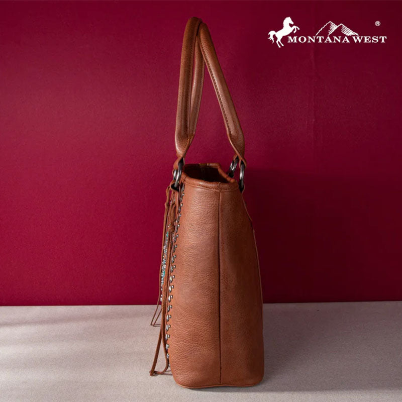 Brown Embroidered Feather Bag MW1248G-8317BR