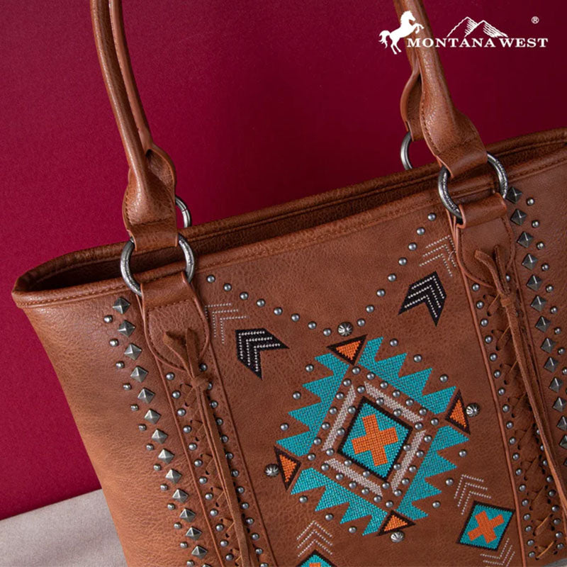 Brown Embroidered Feather Bag MW1248G-8317BR