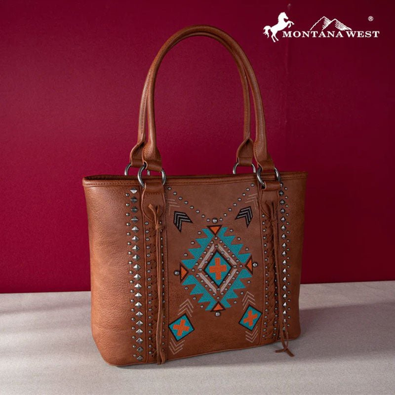 Brown Embroidered Feather Bag MW1248G-8317BR