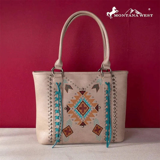 Beige Embroidered Feather Bag MW1248G-8317TN