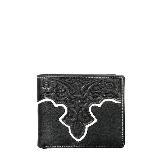 Embossed Black Flowers Wallet MWS-W017BK