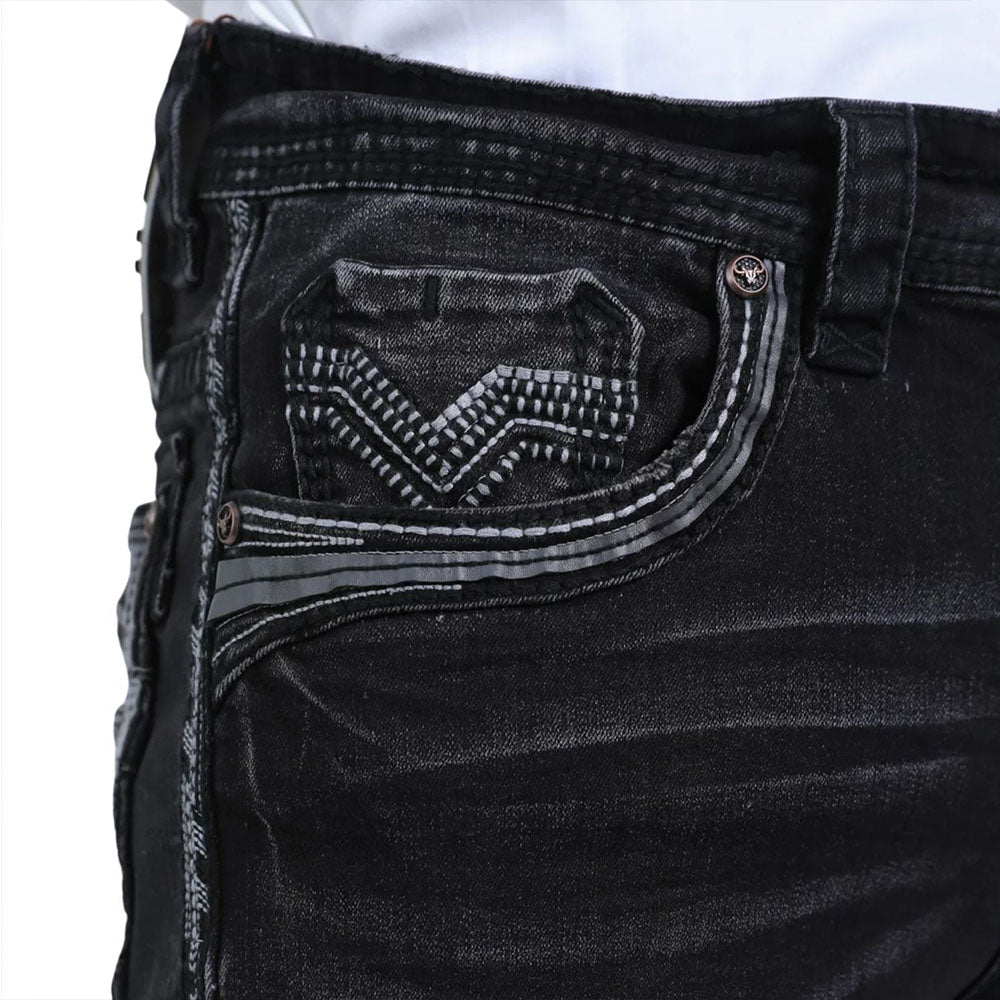Detailed shot of the embroidered pocket design.