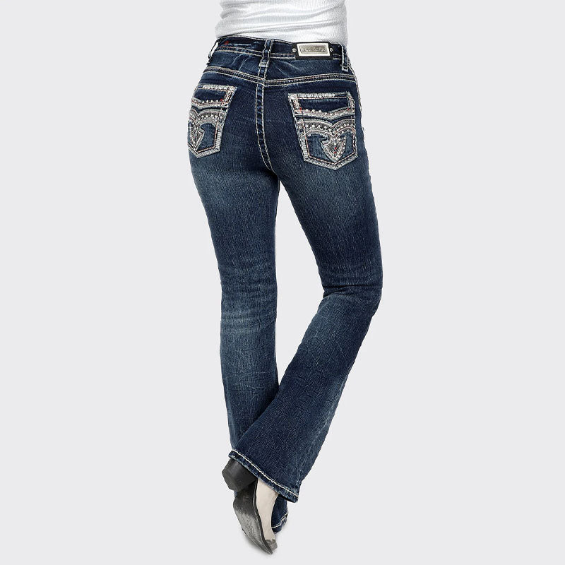 Embellished Mid Rise Bootcut Jeans RA-9308-PB-L33