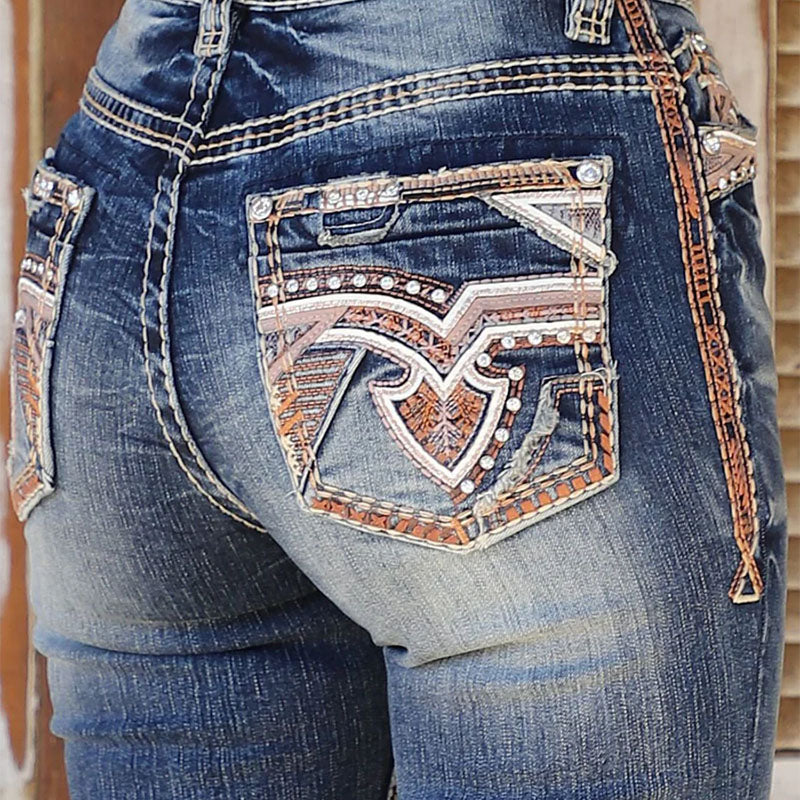 Embellished Mid Rise Bootcut Jeans RA-9319-PB-L30