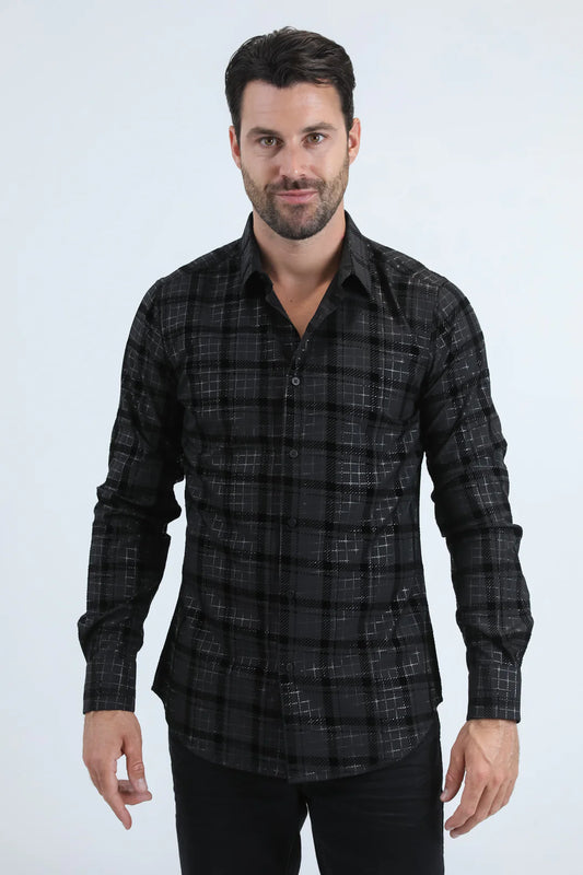 MFL11183 FLOCKED MODERN FIT SPANDEX SHIRT