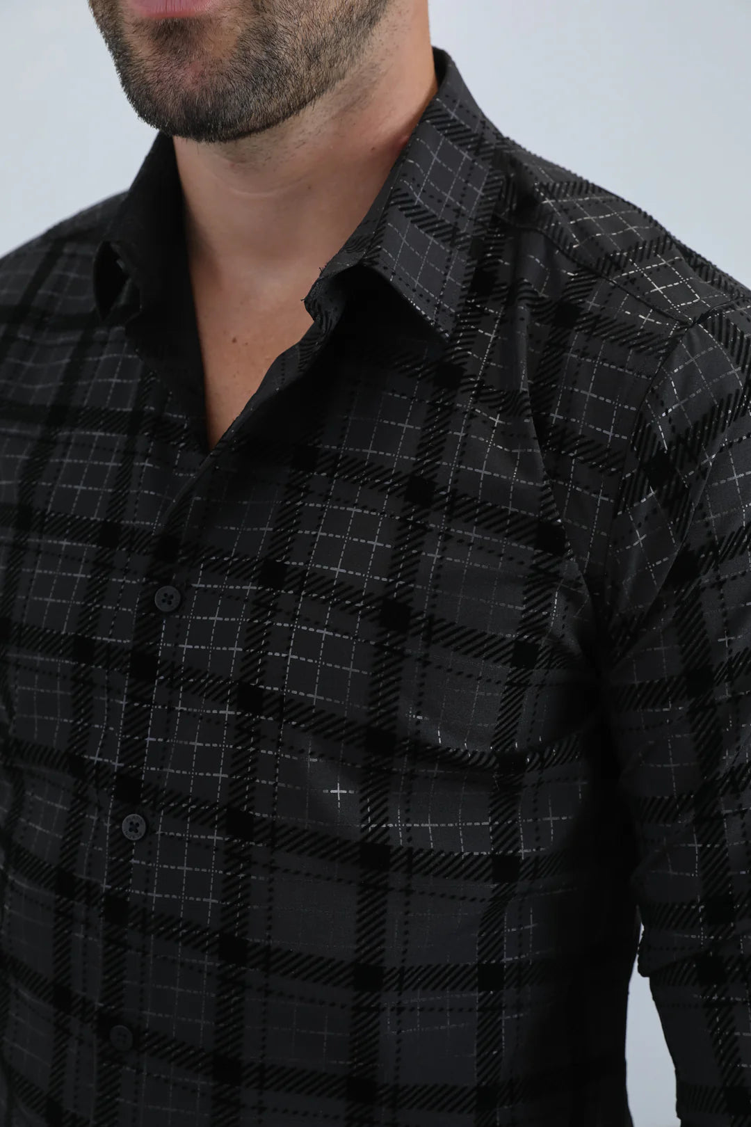 MFL11183 FLOCKED MODERN FIT SPANDEX SHIRT