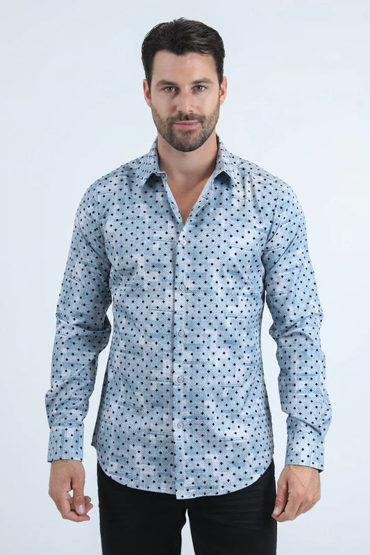 MFL11176 FLOCKED MODERN FIT SPANDEX SHIRT