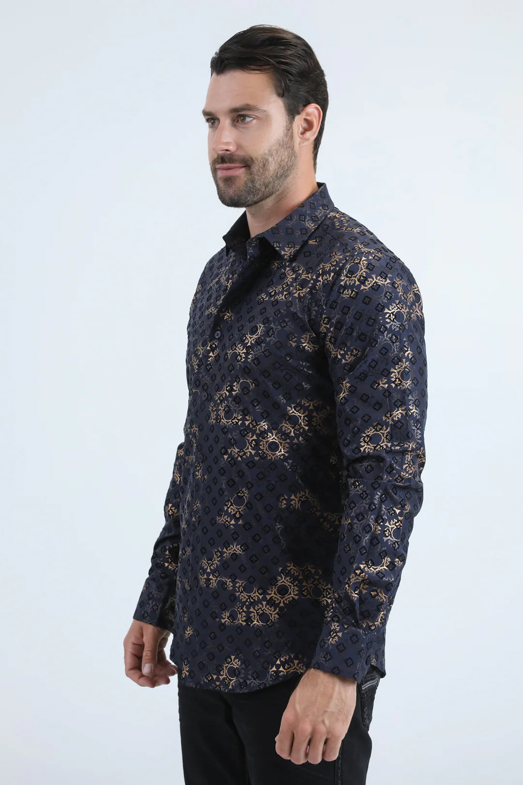 MFL11173 FLOCKED MODERN FIT SPANDEX SHIRT