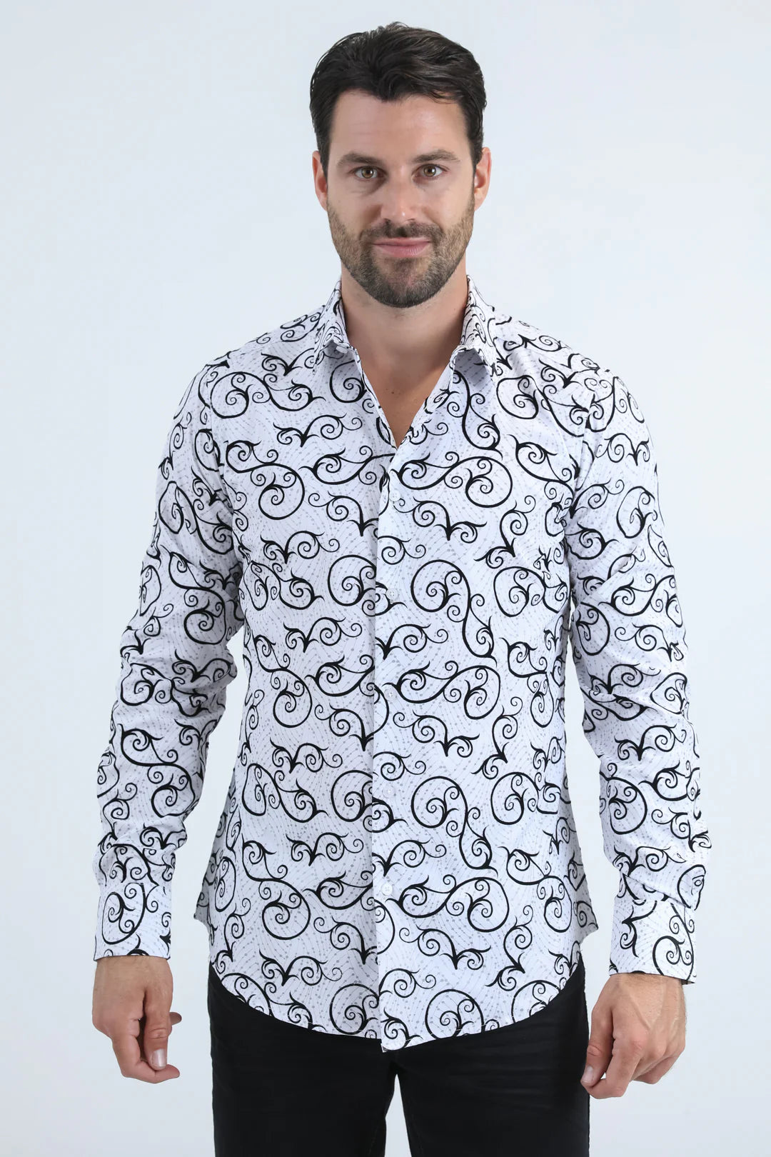 MFL11178 FLOCKED MODERN FIT SPANDEX SHIRT