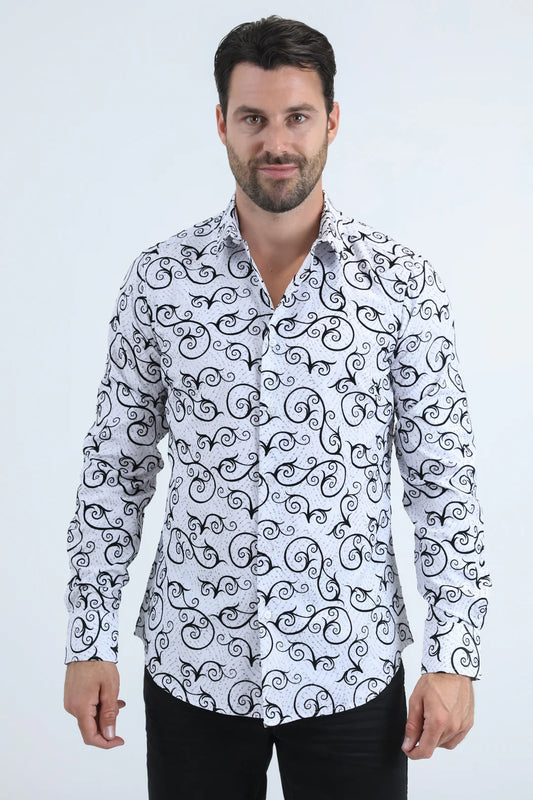 MFL11178 FLOCKED MODERN FIT SPANDEX SHIRT