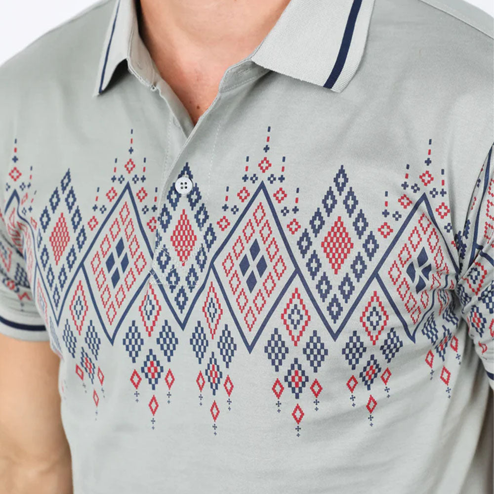 Platini modern fit Polo Shirt in stretch cotton with Aztec print AZP10316